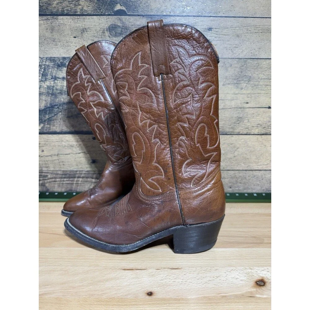 Durango West Vintage USA Made Cognac Brown Rare Western Cowboy Boots Mens 9